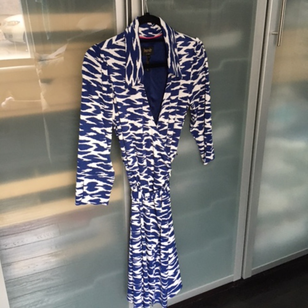 Blue/White leopard print wrap dress